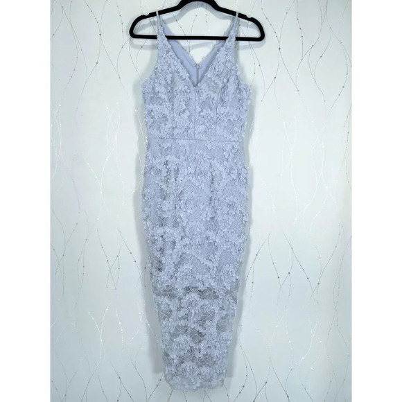 NWT Xscape Lilac Gray 3D Floral Lace Midi Dress $219 - Picture 5 of 13